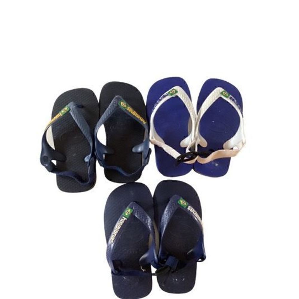 Havanianas Toddler (3 Pairs) Brazil Logo II Slip On Sandals Sz 22 Blue White